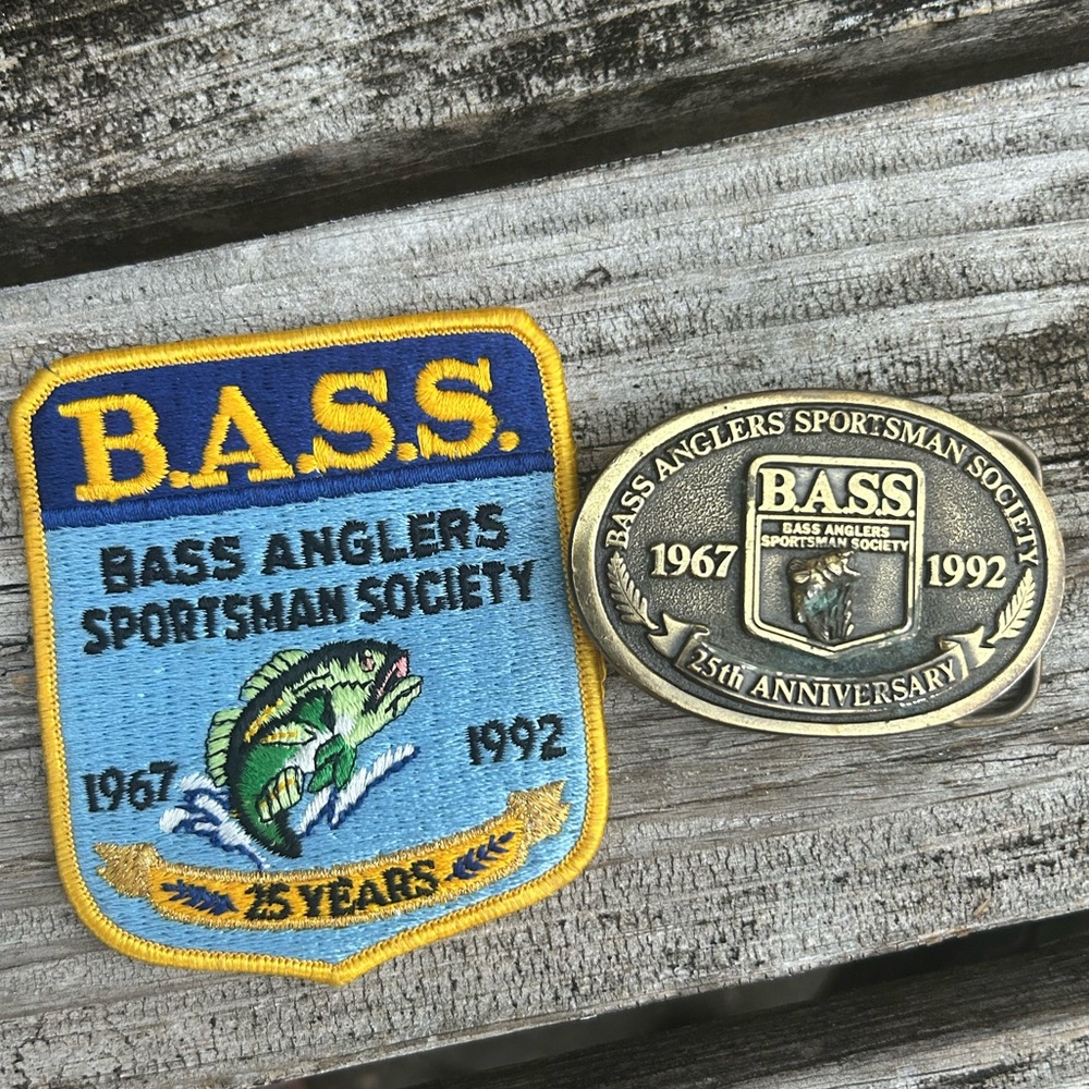 B.A.S.S. Bass Anglers Sportsman Society 1992 25th Anniversary Patch Brass Buckle
